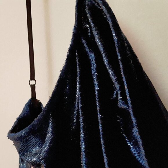 NWT Halston navy blue metallic velvet mini holiday dress - Picture 11 of 16